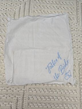 Father of the Bride Embroidered Handkerchief in White with Blue Script